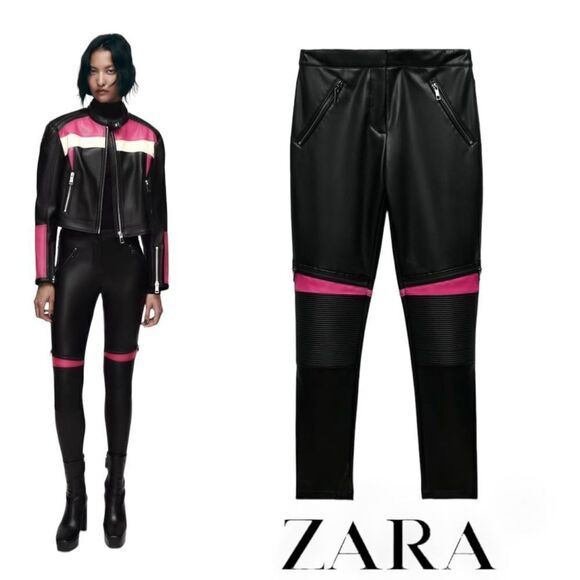 ZARA | Black | FAUX LEATHER LEGGINGS - Picture 1 of 15